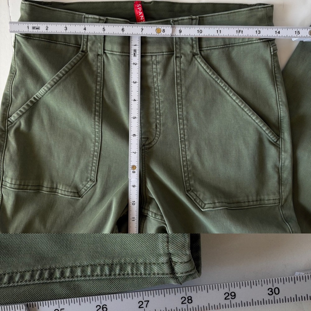 Spanx Olive Green Stretch Twill Ankle Cargo Pants Olive Green Size Large Utility - Picture 8 of 10